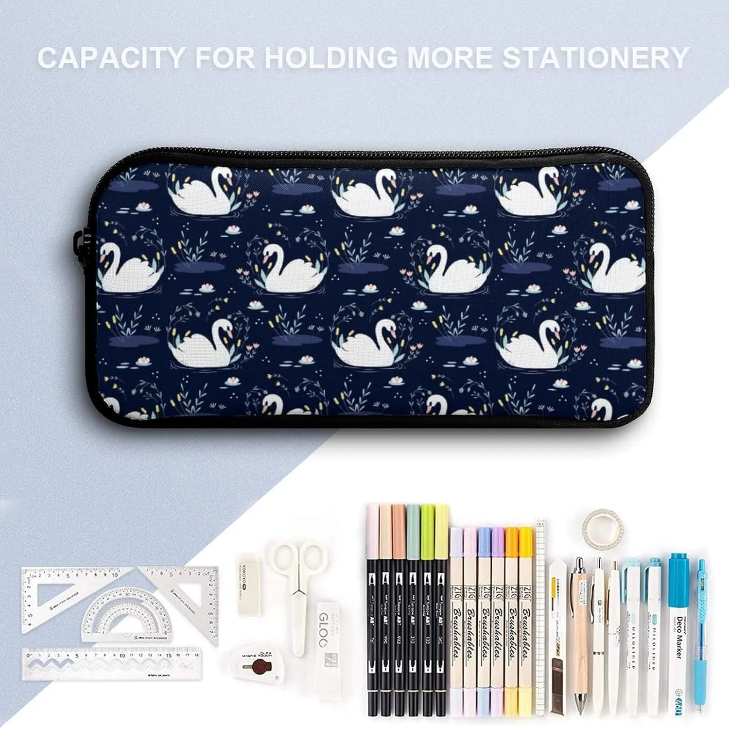Swan Backpack with Lunch Box & Pencil Case, 16 Inch Cute Swans Themed Bookbag, Adjustable Lightweight Large Capacity, Colorful Daily Casual Backpacks Set with Lunch Bag