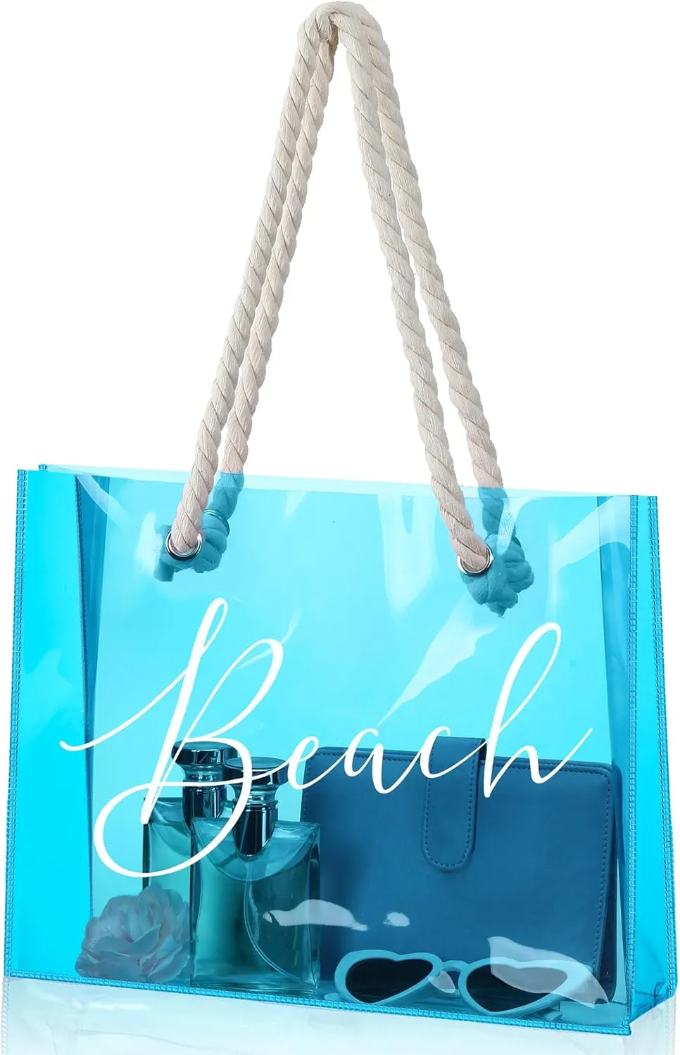 Sweetude Clear Beach Tote Bag Transparent Plastic PVC Women's Large Tote Waterproof Stadium Bags for Girl Summer Pool Party(Blue)