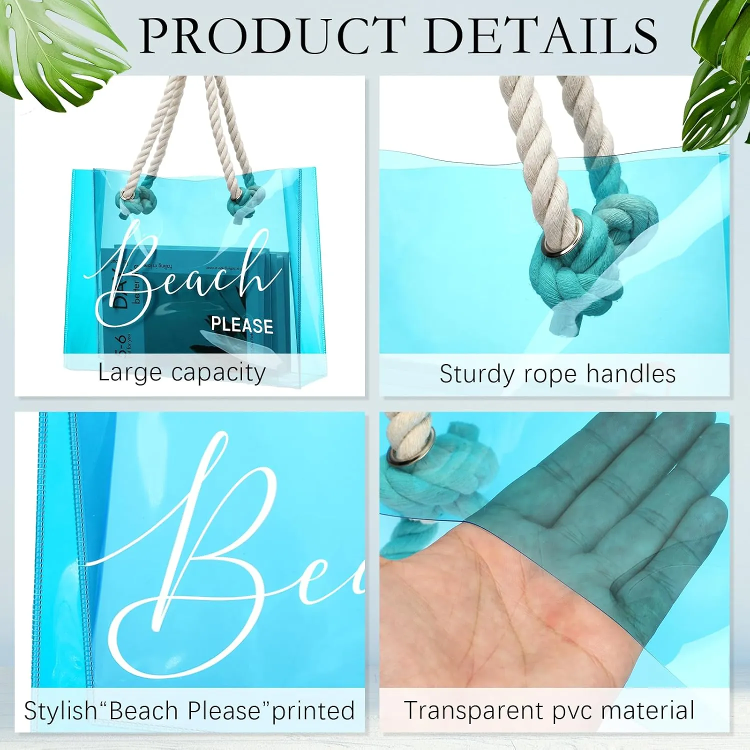 Sweetude Clear Beach Tote Bag Transparent Plastic PVC Women's Large Tote Waterproof Stadium Bags for Girl Summer Pool Party(Blue)