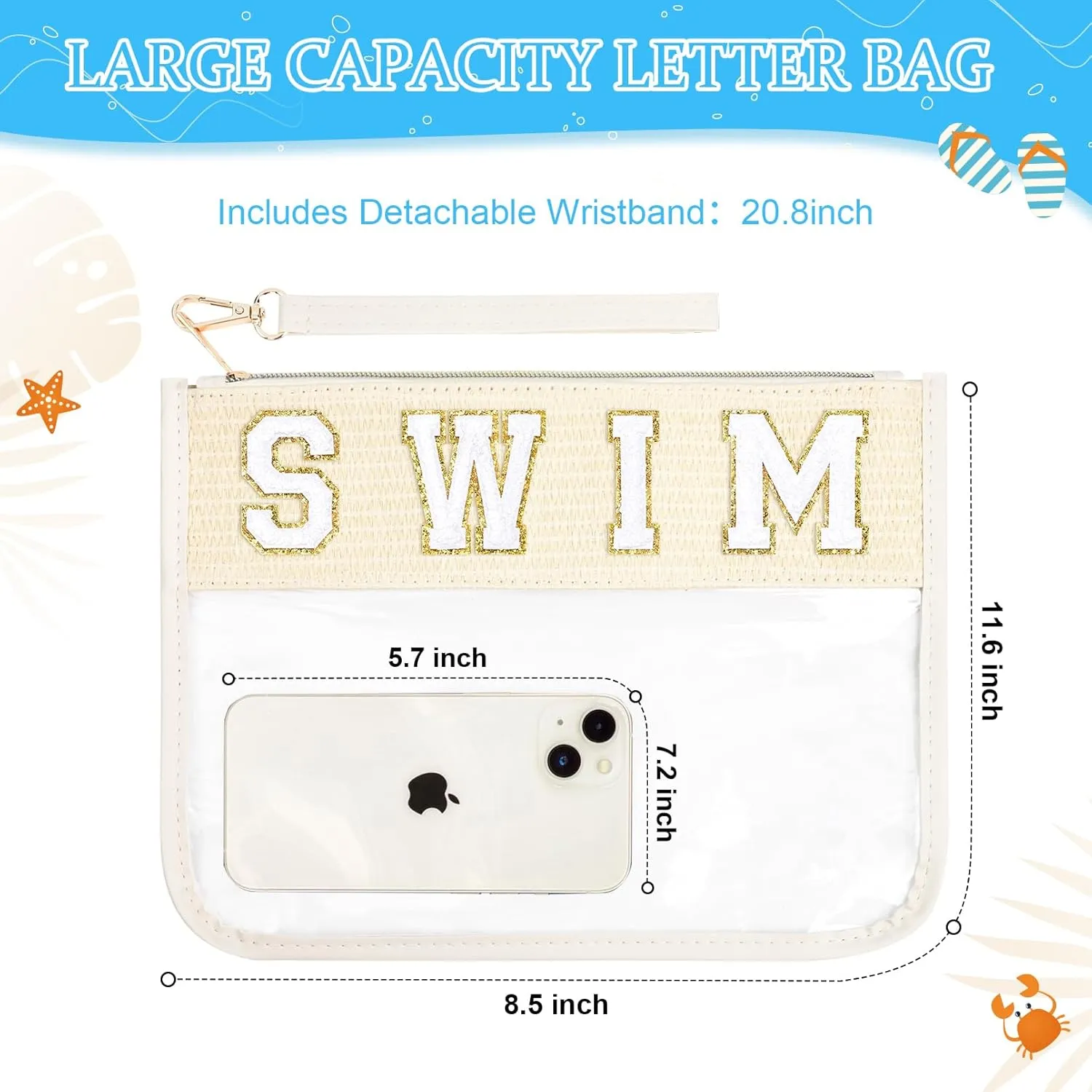 SWIM Bag Sunscreen Makeup Bag Chenille Letter Pouch Clear Travel Zipper Nylon Cosmetic SWIM Pouch Organizer Sunscreen Toiletry Waterproof Summer Travel Gifts for Women