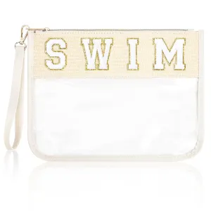 SWIM Bag Sunscreen Makeup Bag Chenille Letter Pouch Clear Travel Zipper Nylon Cosmetic SWIM Pouch Organizer Sunscreen Toiletry Waterproof Summer Travel Gifts for Women