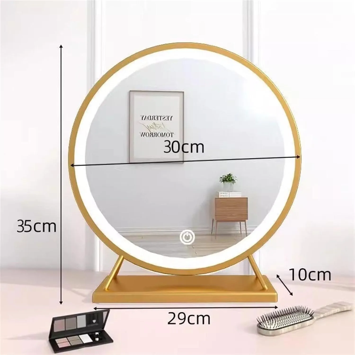 Tabletop Mirror Desktop Led Makeup Mirror with Lights Girls Bedroom Smart Dresser Large Mirror Wind Home Makeup Mirror Standing Vanity Mirror(30CM)