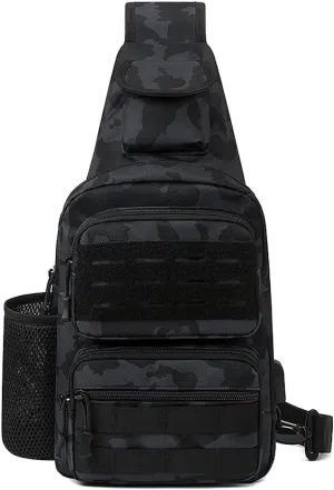 Tactical Chest Bag 5L Crossbody Large Capacity Shoulder Bags Waterproof Fabric for Men Hiking Daypacks Walking Gym Swimming (Black-1)