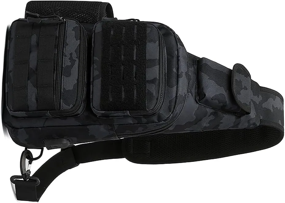 Tactical Chest Bag 5L Crossbody Large Capacity Shoulder Bags Waterproof Fabric for Men Hiking Daypacks Walking Gym Swimming (Black-1)