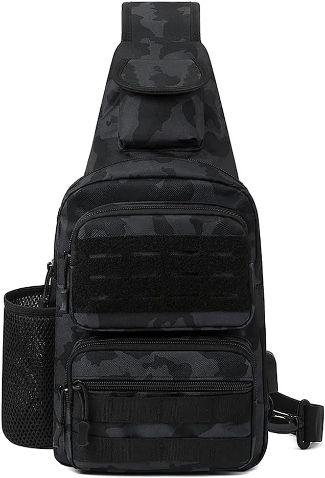 Tactical Chest Bag 5L Crossbody Large Capacity Shoulder Bags Waterproof Fabric for Men Hiking Daypacks Walking Gym Swimming (Black-1)