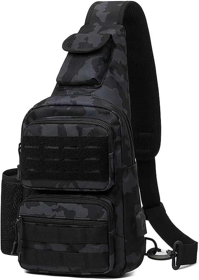 Tactical Chest Bag 5L Crossbody Large Capacity Shoulder Bags Waterproof Fabric for Men Hiking Daypacks Walking Gym Swimming (Black-1)