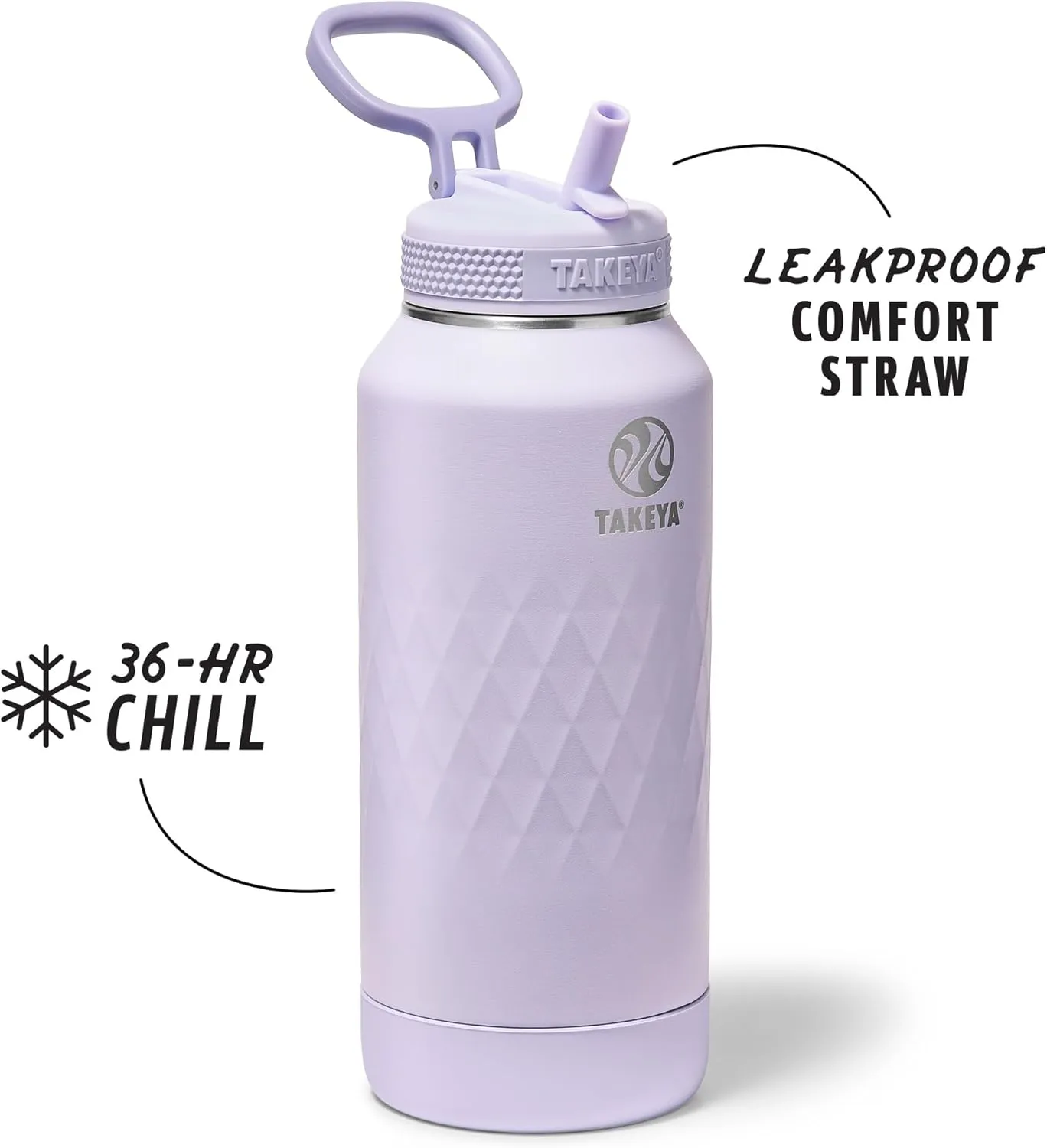 Takeya Sport 32 oz Triple-Insulated Stainless Steel Water Bottle, Straw Lid – Leakproof, Sweatproof, BPA-Free, Keeps Drinks Cold 36 Hrs, Hot 14 Hrs – Moonlight
