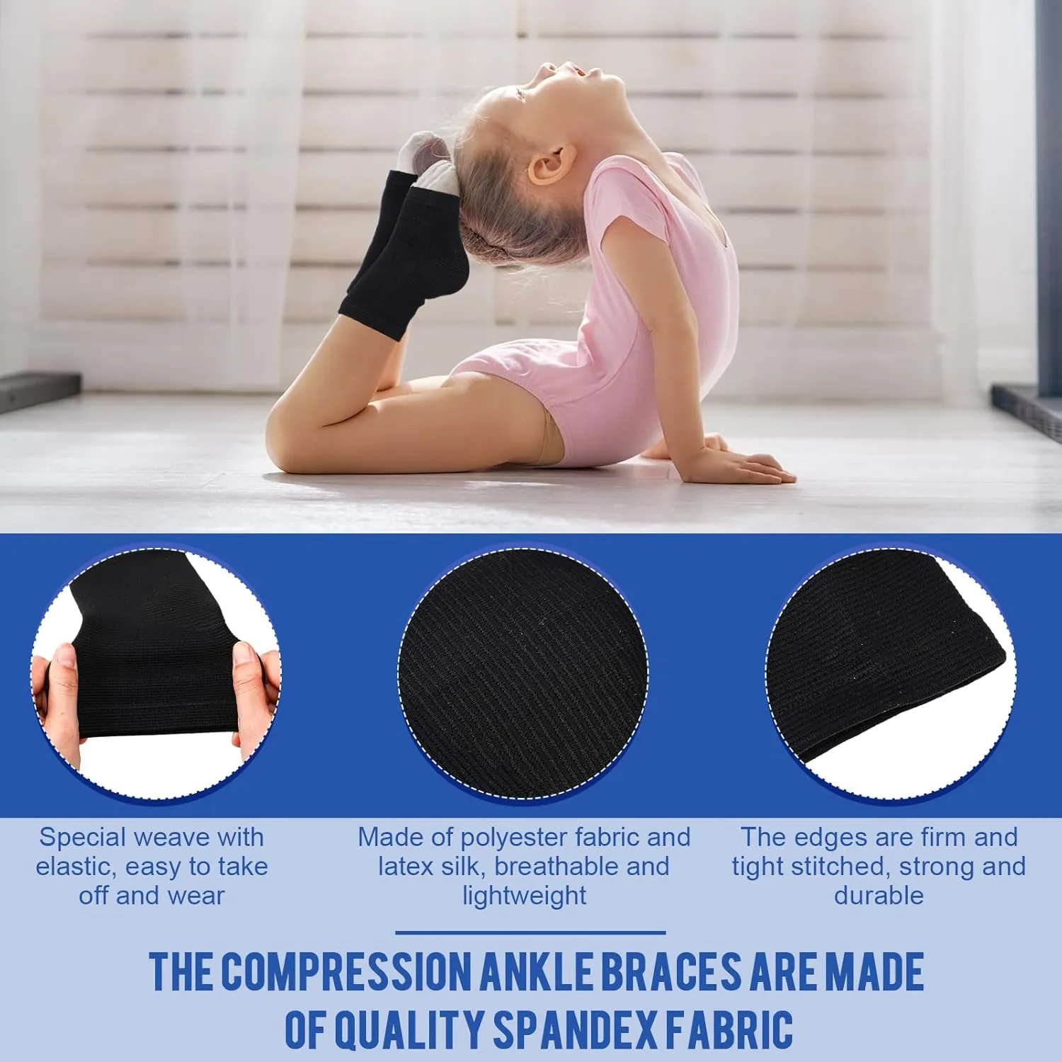 Tarpop 2 Pairs Kids Ankle Brace Set Foot Support Stabilizer Wraps Protector Guard Knitted Ankle Sleeve Sock Support Compression Socks for Injury Prevention(Black,Large)