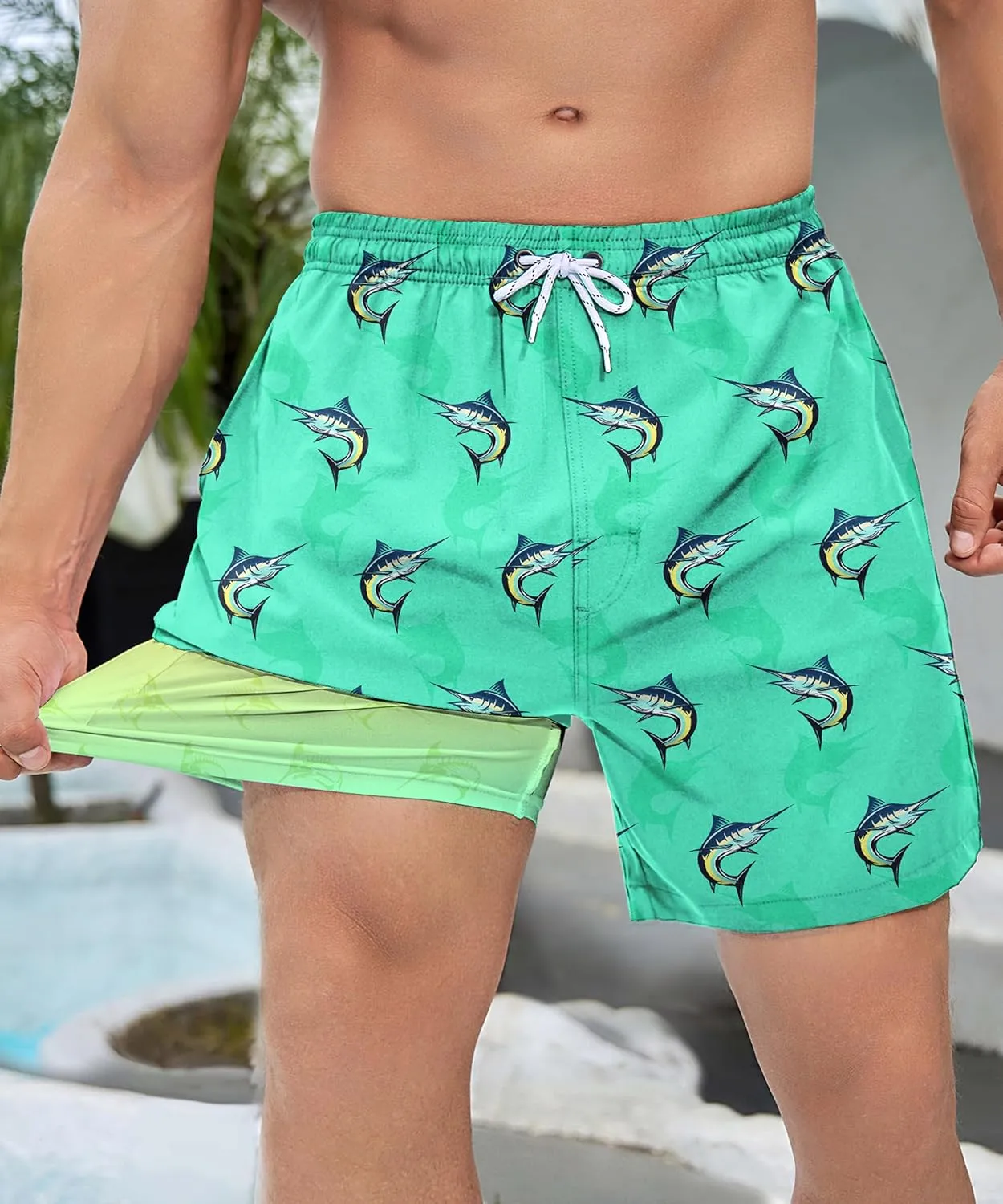 Tasneem Mens Swim Trunks with Compression Liner Swim Shorts 5 Inch Inseam Quick Dry Mens Bathing Suit