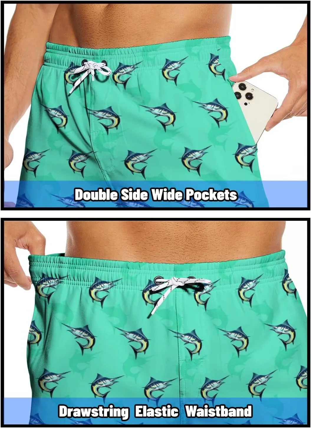 Tasneem Mens Swim Trunks with Compression Liner Swim Shorts 5 Inch Inseam Quick Dry Mens Bathing Suit