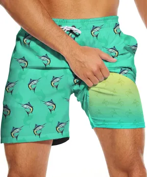 Tasneem Mens Swim Trunks with Compression Liner Swim Shorts 5 Inch Inseam Quick Dry Mens Bathing Suit