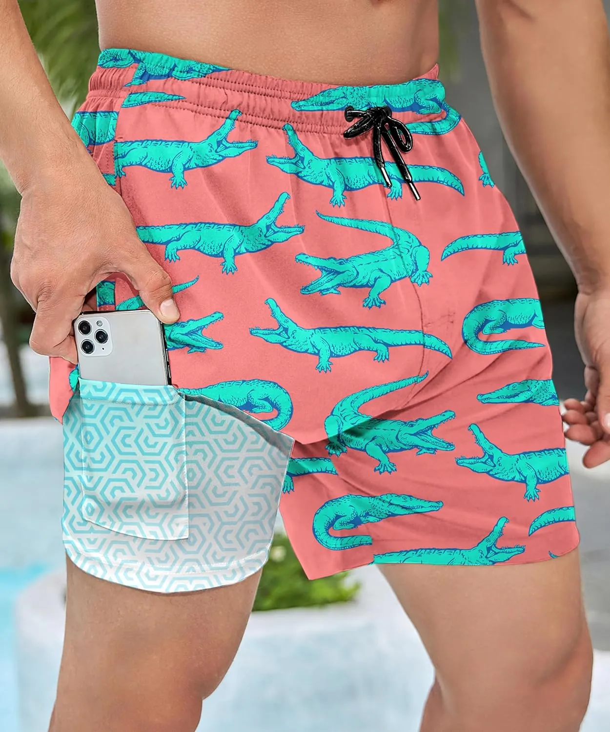Tasneem Mens Swim Trunks with Compression Liner Swim Shorts 5 Inch Inseam Quick Dry Mens Bathing Suit