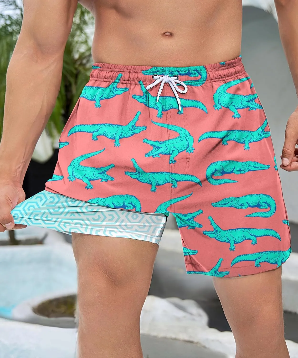 Tasneem Mens Swim Trunks with Compression Liner Swim Shorts 5 Inch Inseam Quick Dry Mens Bathing Suit