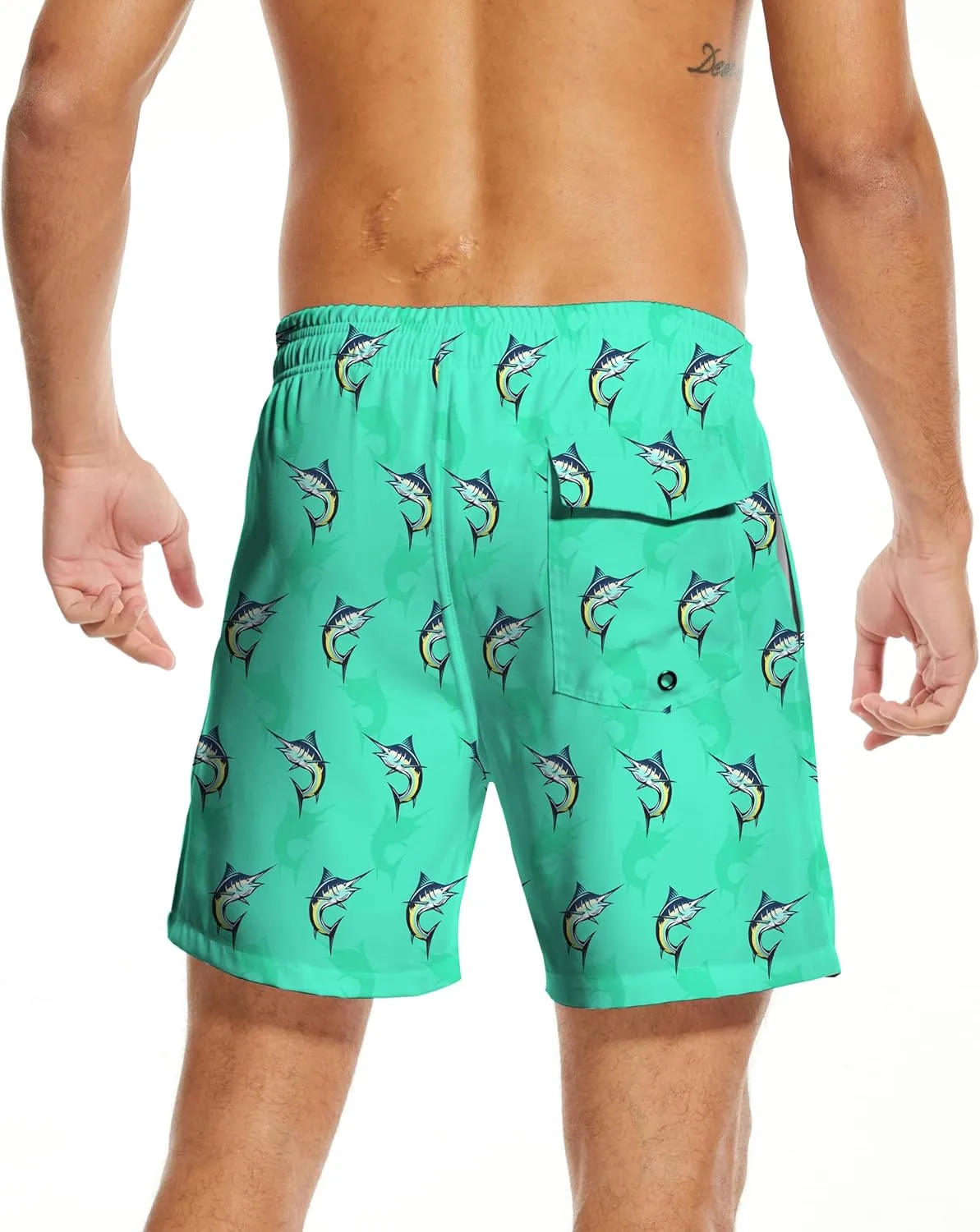 Tasneem Mens Swim Trunks with Compression Liner Swim Shorts 5 Inch Inseam Quick Dry Mens Bathing Suit