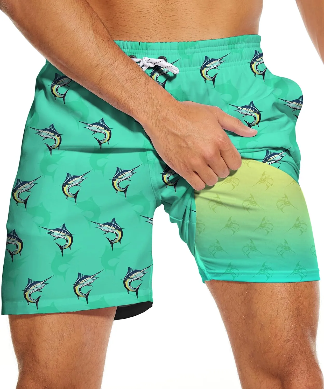 Tasneem Mens Swim Trunks with Compression Liner Swim Shorts 5 Inch Inseam Quick Dry Mens Bathing Suit