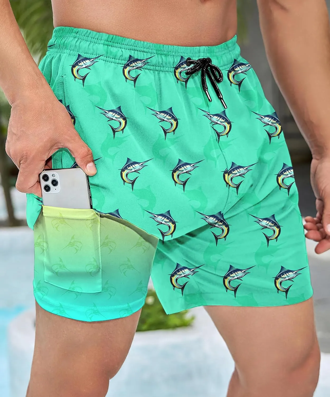 Tasneem Mens Swim Trunks with Compression Liner Swim Shorts 5 Inch Inseam Quick Dry Mens Bathing Suit