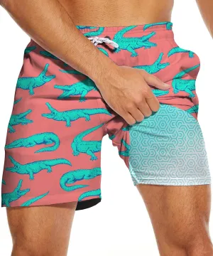 Tasneem Mens Swim Trunks with Compression Liner Swim Shorts 5 Inch Inseam Quick Dry Mens Bathing Suit