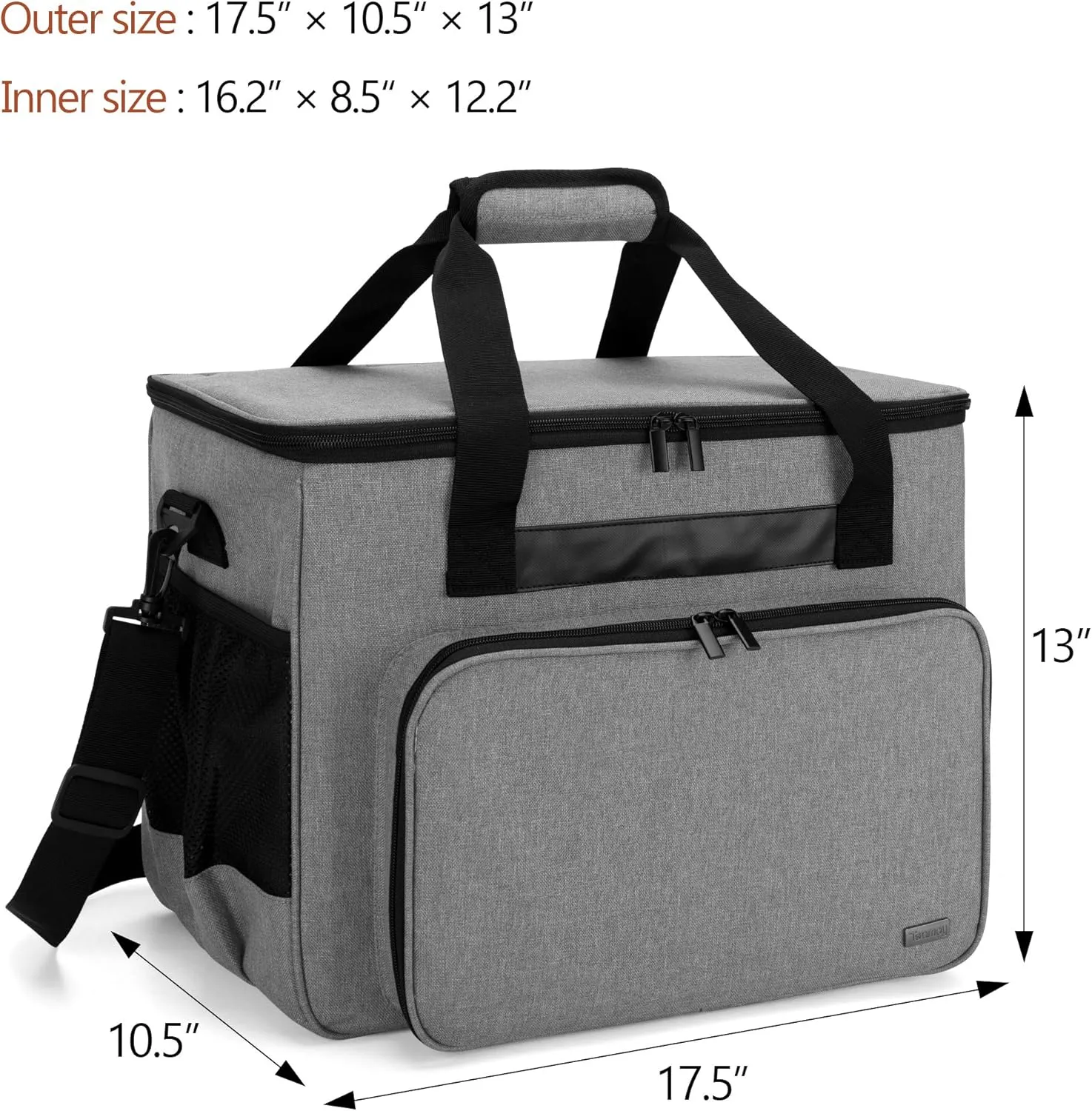 Teamoy Sewing Machine Case, Carrying Tote Bag Storage Organizer Compatible with Brother, Singer Sewing Machines and Accessories, Gray