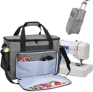 Teamoy Sewing Machine Case, Carrying Tote Bag Storage Organizer Compatible with Brother, Singer Sewing Machines and Accessories, Gray