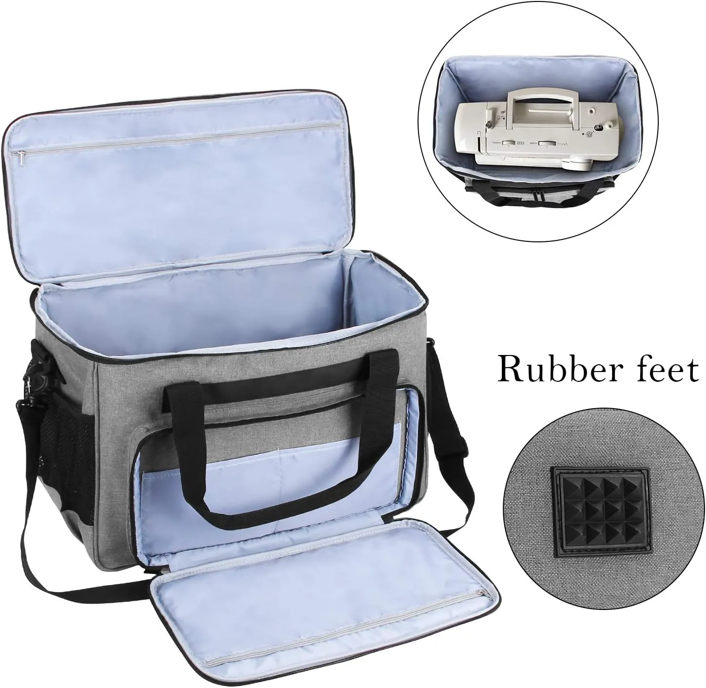 Teamoy Sewing Machine Case, Carrying Tote Bag Storage Organizer Compatible with Brother, Singer Sewing Machines and Accessories, Gray