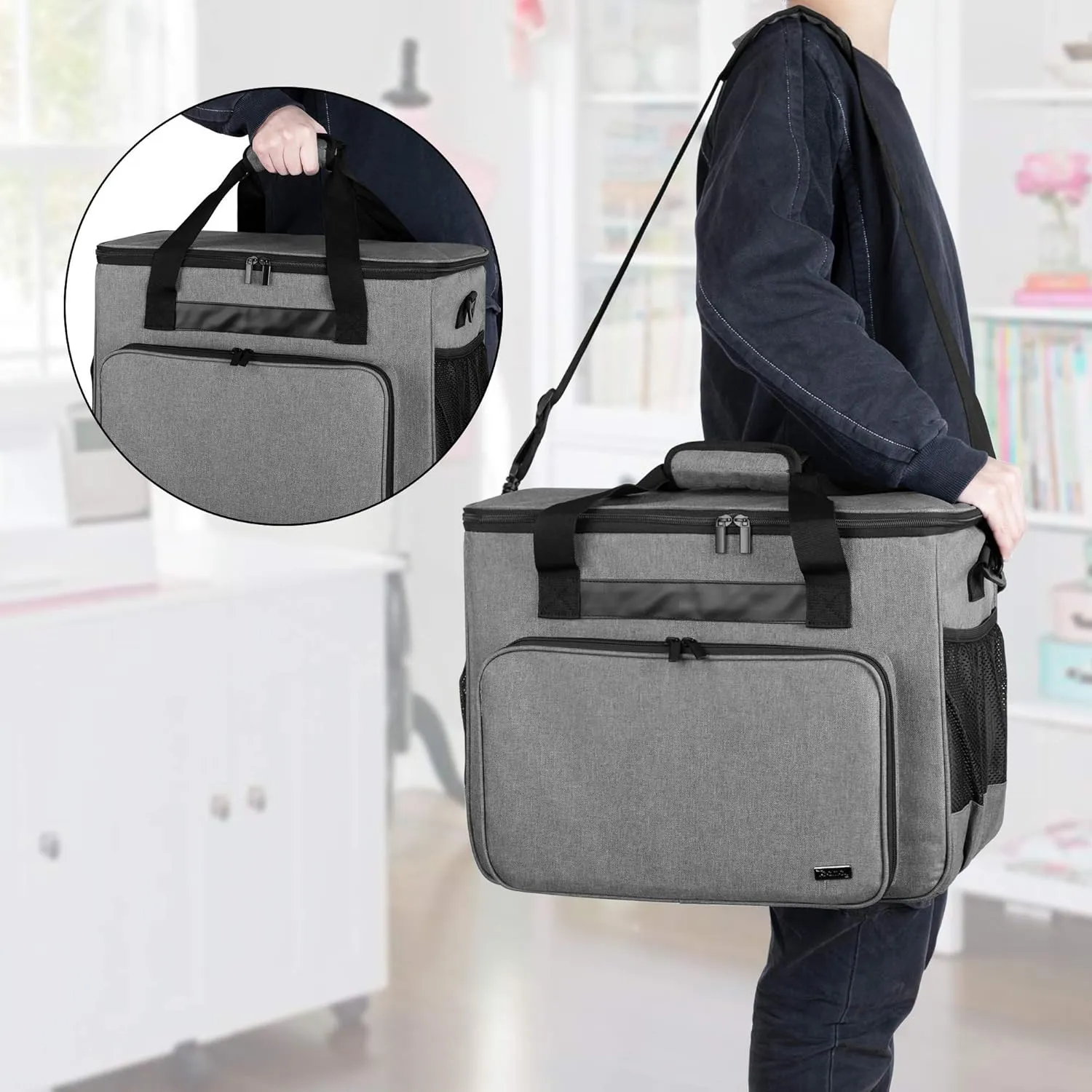 Teamoy Sewing Machine Case, Carrying Tote Bag Storage Organizer Compatible with Brother, Singer Sewing Machines and Accessories, Gray