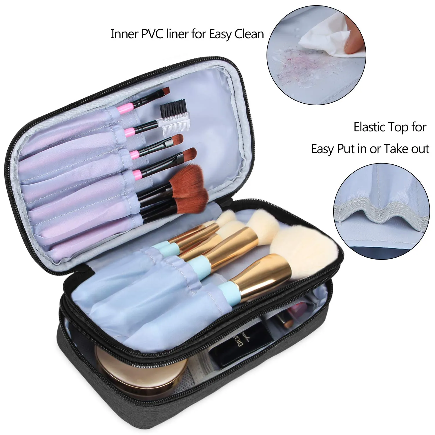 Teamoy Travel Makeup Brush Bag(up to 8.5"), Professional Cosmetic Bags Organizer Case with Handle Strap for Makeup Brushes and Beauty Supplies-Small, Black (No Accessories Included)