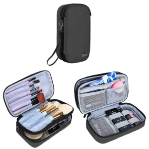 Teamoy Travel Makeup Brush Bag(up to 8.5"), Professional Cosmetic Bags Organizer Case with Handle Strap for Makeup Brushes and Beauty Supplies-Small, Black (No Accessories Included)