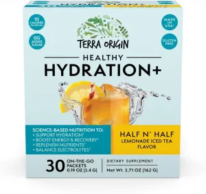 TERRA ORIGIN Healthy Hydration  Electrolyte Powder Packets | Detox Support Drink Mix | Half N' Half Lemonade Iced Tea | 1 Stickpack per Serving (30 Servings)