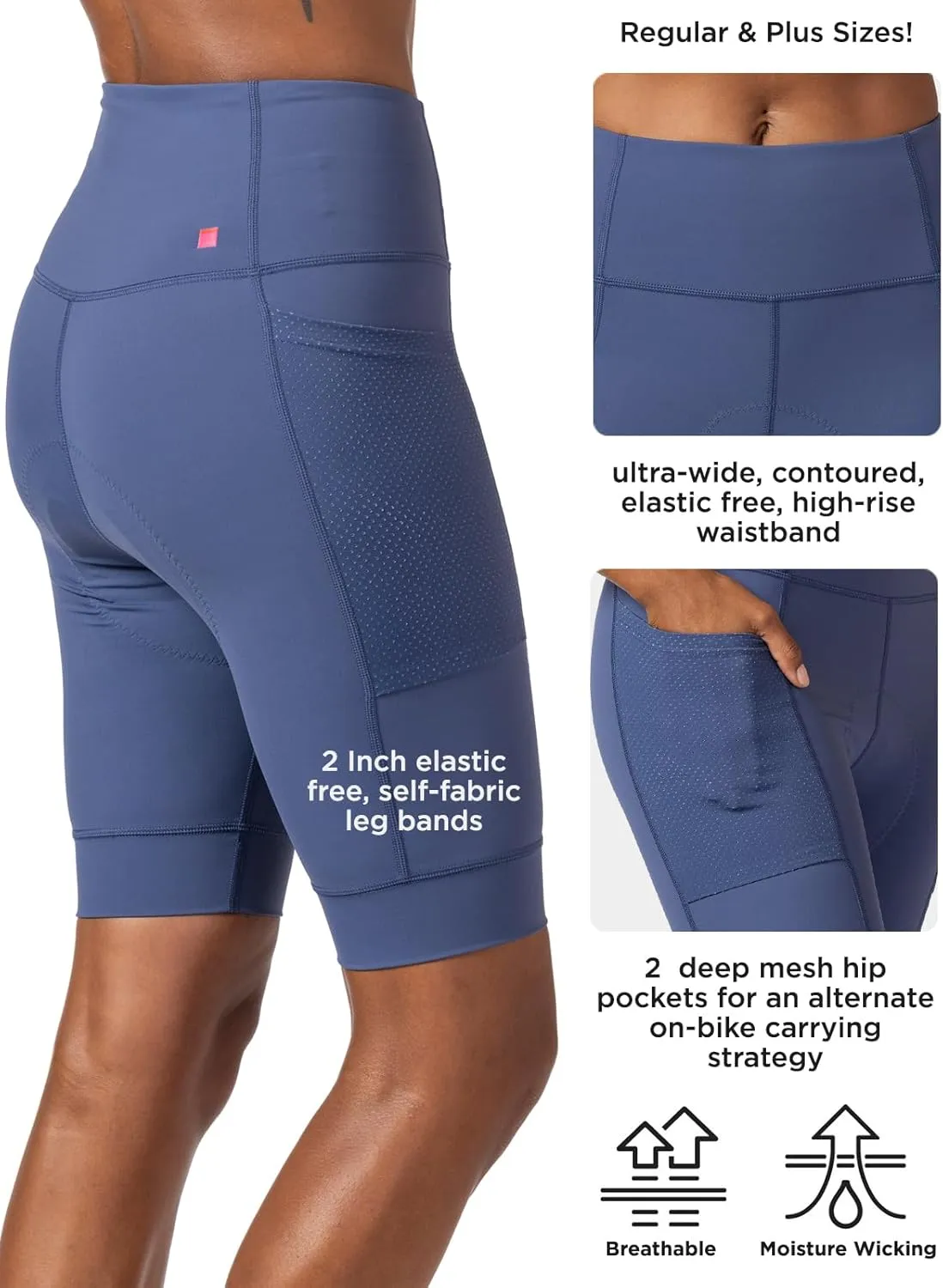 Terry Bike Shorts Women Padded Cycling Shorts for Women, Hi Rise Holster High Waisted Compression Shorts, Reg & Plus Sizes