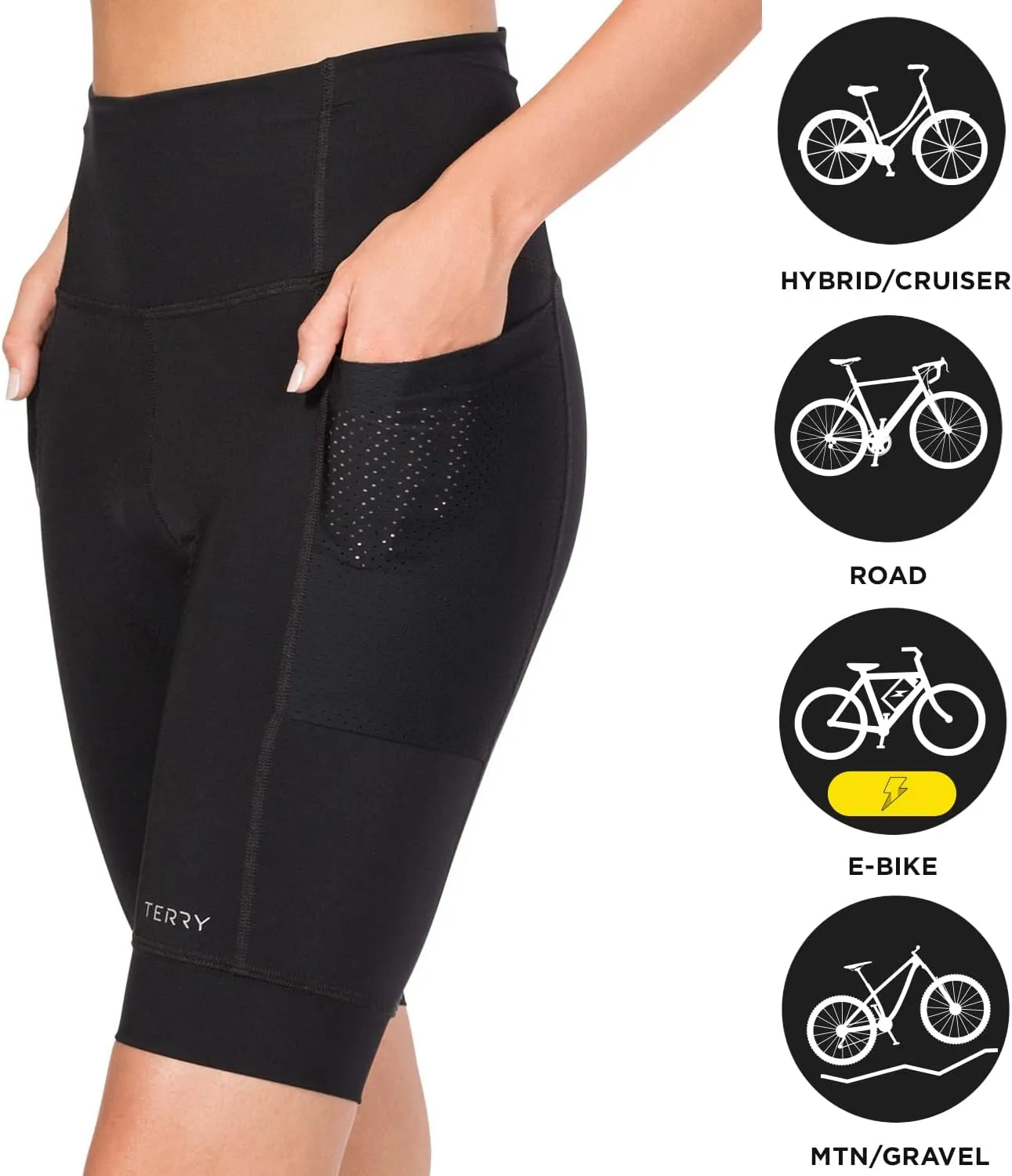 Terry Bike Shorts Women Padded Cycling Shorts for Women, Hi Rise Holster High Waisted Compression Shorts, Reg & Plus Sizes