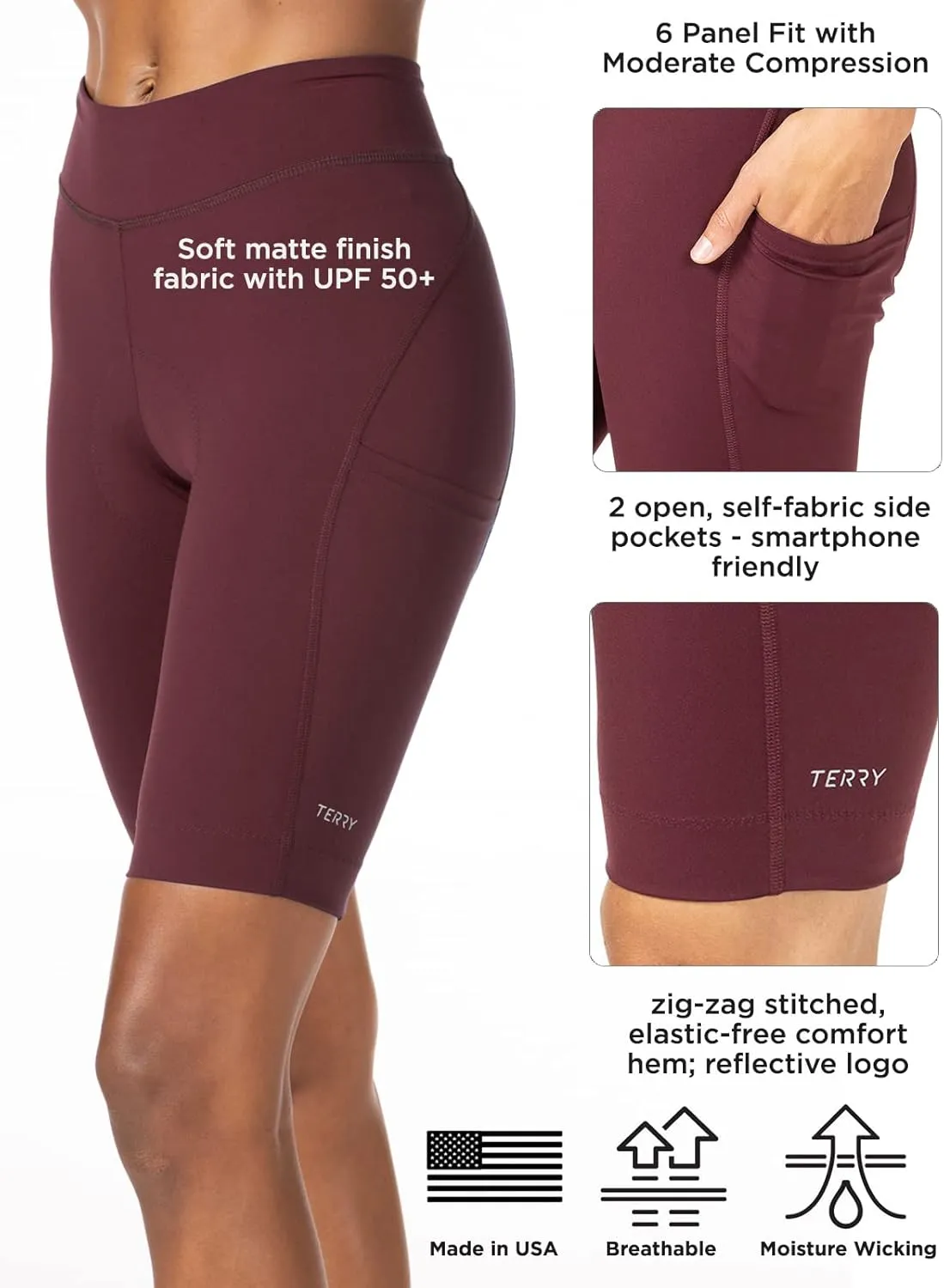 Terry Bike Shorts Women Padded Wayfarer 11 Inch Long Compression Shorts for Women Cycling UPF 50  Touring Bike Shorts