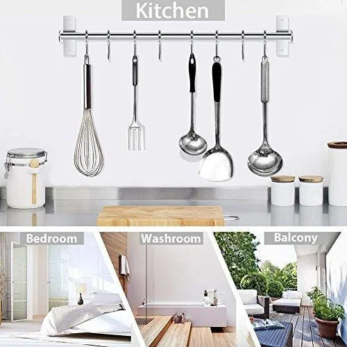 Tevizz Kitchen Utensil Rack,Wall Mounted Hanger,Space Saver Stainless Steel Rack Rail Storage Organizer Kitchen Tools for Hanging Knives, Spoon,Pot and Pan with Removable S Hooks