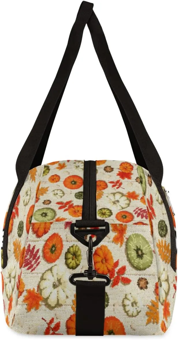 Thanksgiving Pumpkins Autumn Leaves Personalized Kids Duffel Bag for Girls Boys, Pumpkin Customized Name Dance Bag Overnight Small Duffel Bag Carry On Weekend Sports Gym Travel Bag for School Practice Gymnastics Ballet