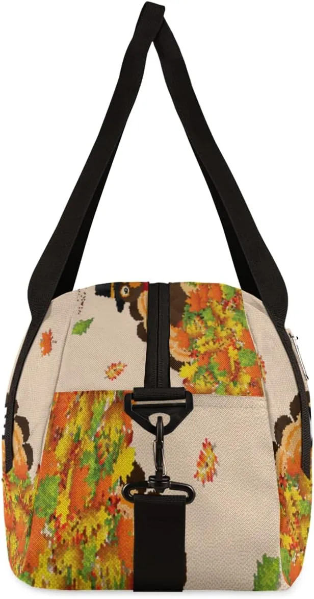 Thanksgiving Turkey Fall Leaves Personalized Kids Duffel Bag for Girls Boys, Turkey Customized Name Dance Bag Overnight Small Duffel Bag Carry On Weekend Sports Gym Travel Bag for School Practice Gymnastics Ballet