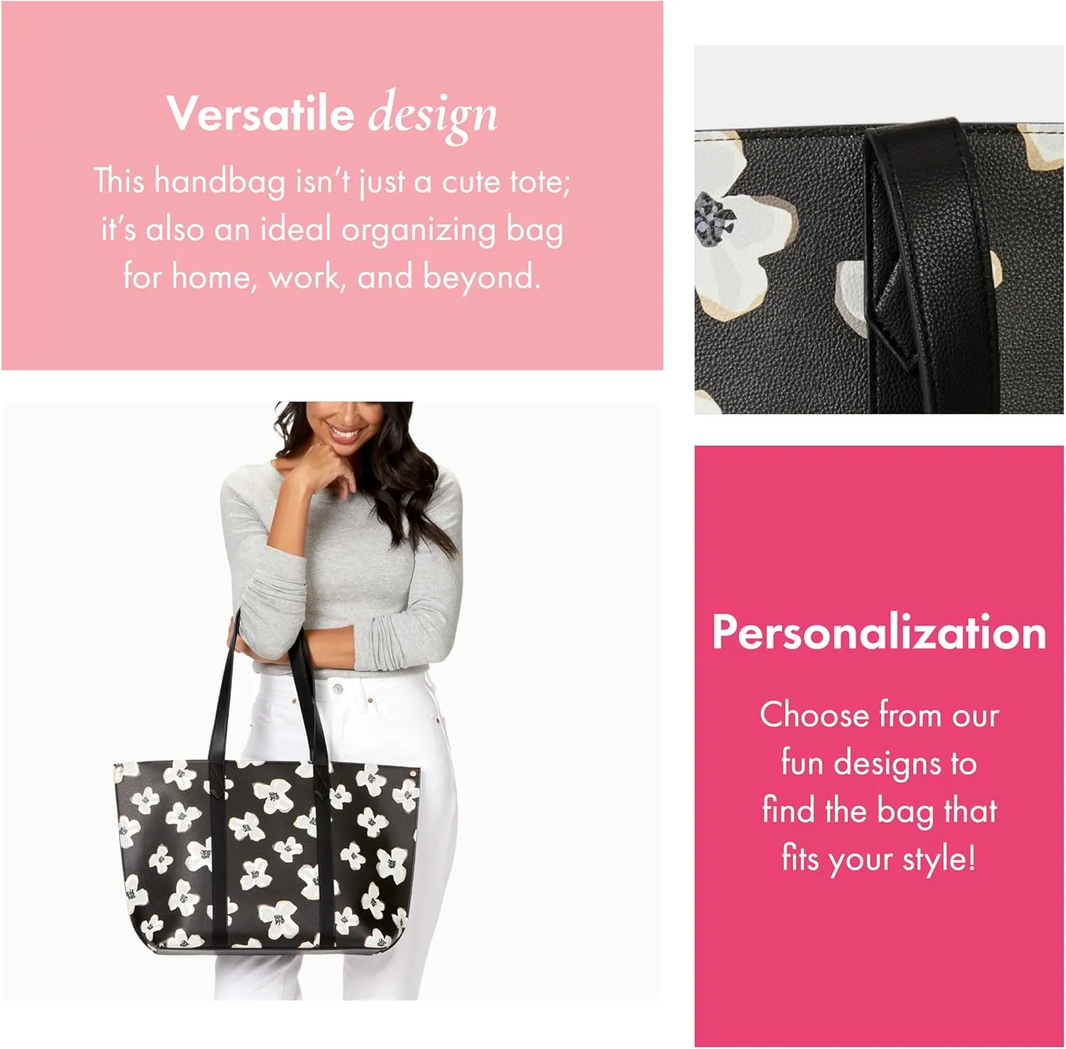 THIRTY-ONE Gifts Signature Tote Bag with Pockets, Faux Leather Tote-Bag Purse with Removable Pouch
