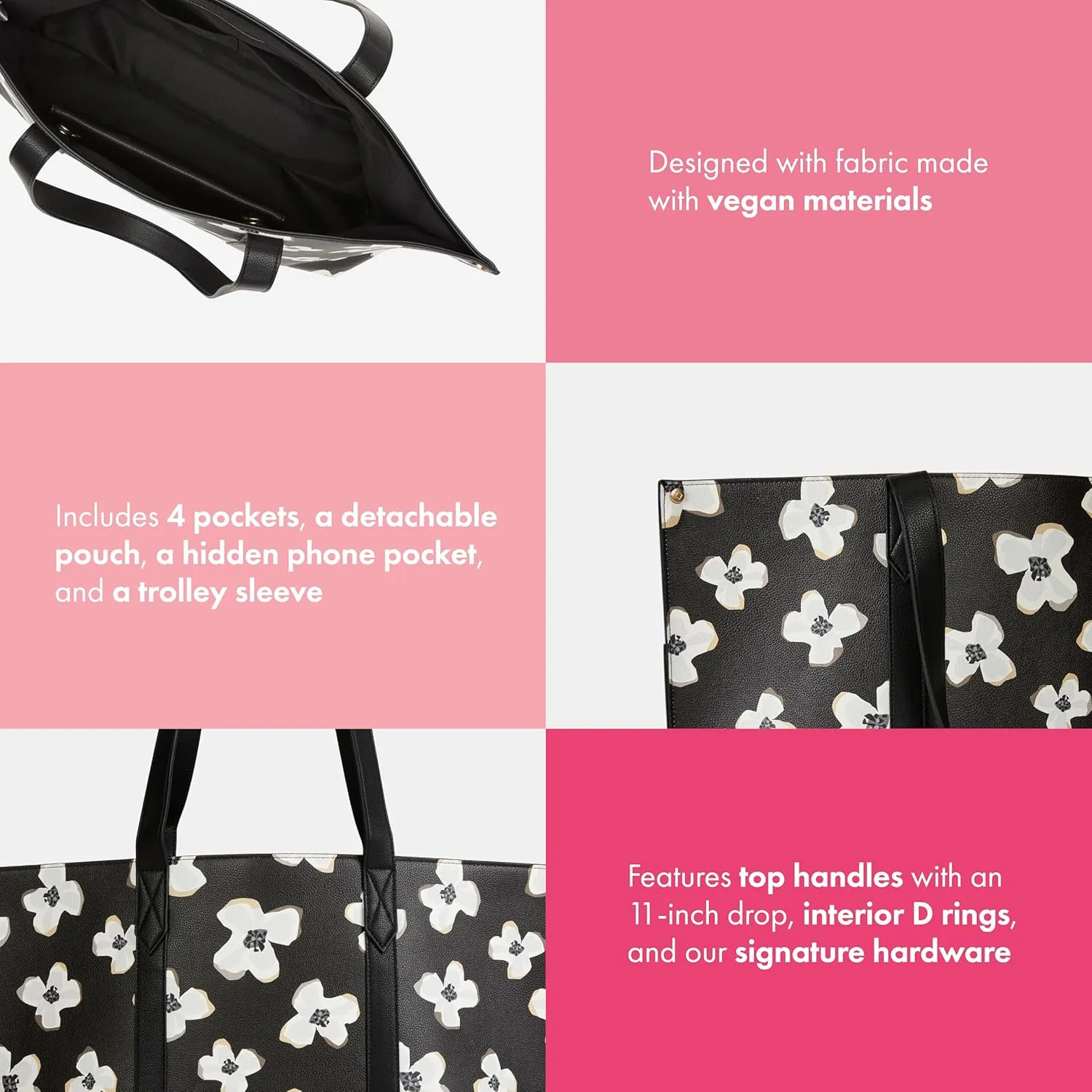 THIRTY-ONE Gifts Signature Tote Bag with Pockets, Faux Leather Tote-Bag Purse with Removable Pouch
