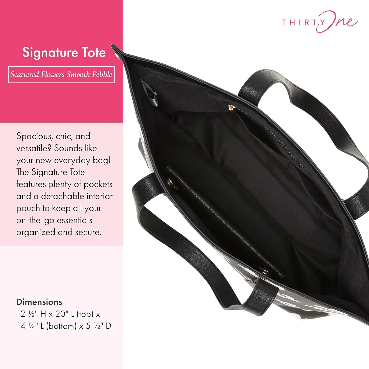 THIRTY-ONE Gifts Signature Tote Bag with Pockets, Faux Leather Tote-Bag Purse with Removable Pouch