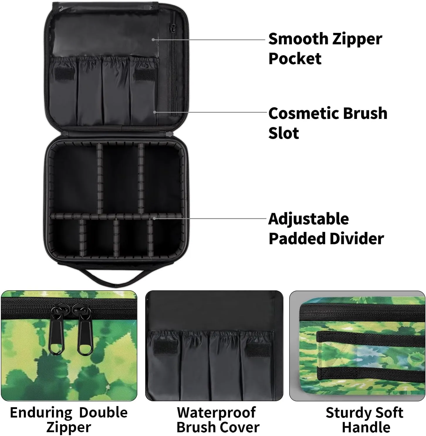 Tie Dye Green Travel Makeup Train Case Cosmetic Bag Organizer Portable Storage Bag with Adjustable Dividers for Cosmetics Makeup Brushes Toiletry Jewelry