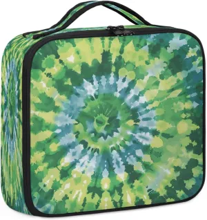 Tie Dye Green Travel Makeup Train Case Cosmetic Bag Organizer Portable Storage Bag with Adjustable Dividers for Cosmetics Makeup Brushes Toiletry Jewelry