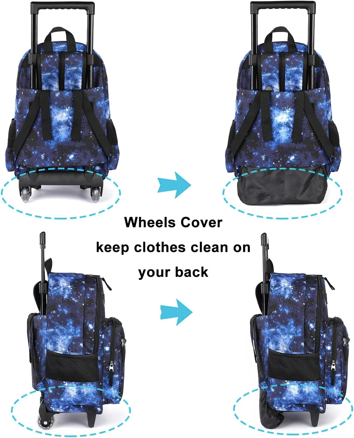 Tilami Rolling Backpack 18 inch Double Handle Wheeled Boys Girls Travel School Children Luggage Toddler Trip (Galaxy Blue)