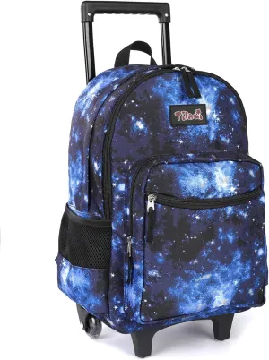 Tilami Rolling Backpack 18 inch Double Handle Wheeled Boys Girls Travel School Children Luggage Toddler Trip (Galaxy Blue)