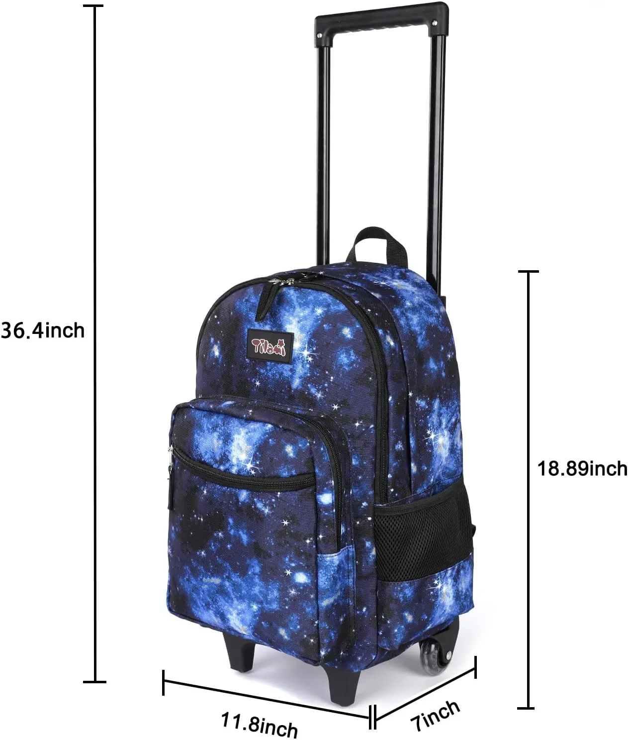 Tilami Rolling Backpack 18 inch Double Handle Wheeled Boys Girls Travel School Children Luggage Toddler Trip (Galaxy Blue)
