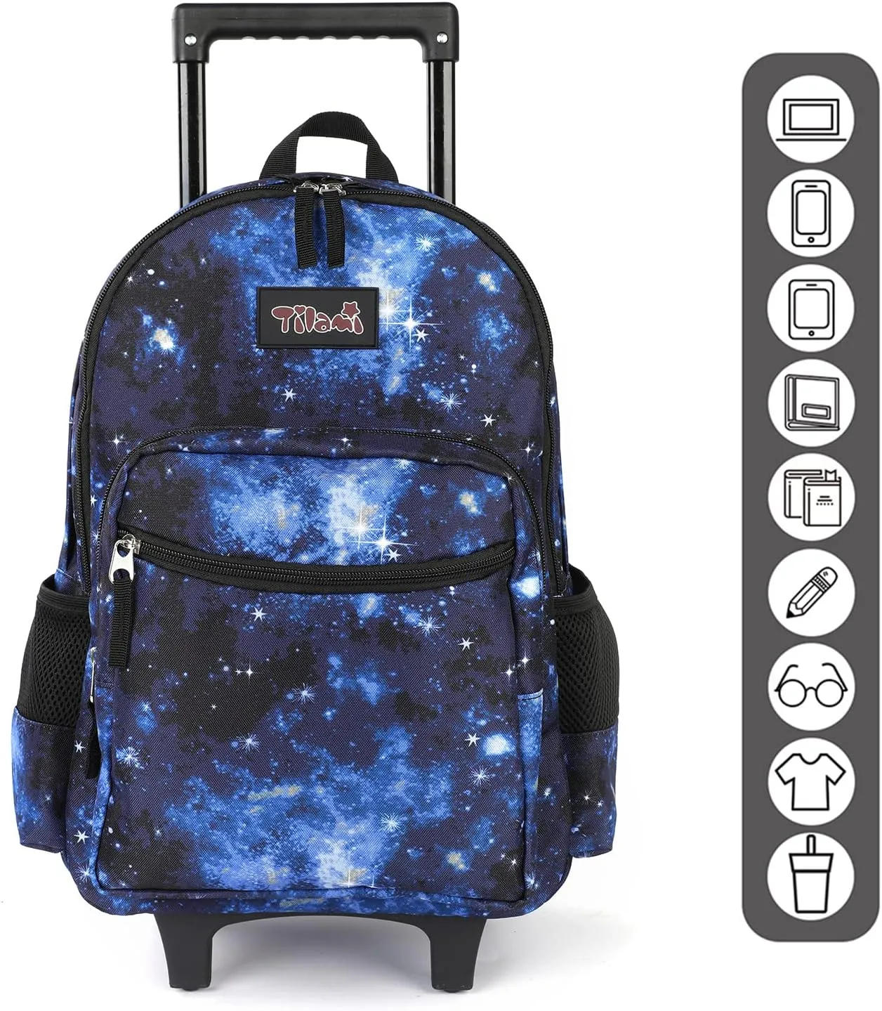 Tilami Rolling Backpack 18 inch Double Handle Wheeled Boys Girls Travel School Children Luggage Toddler Trip (Galaxy Blue)
