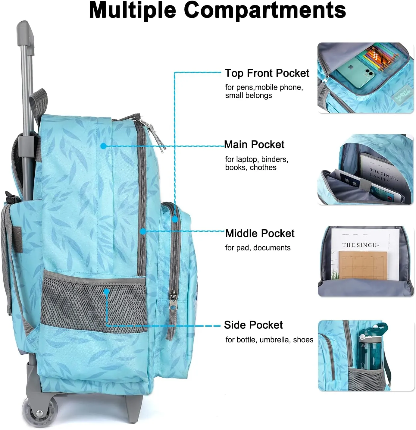 Tilami Rolling Backpack 18 inch Double Handle with Lunch Bag Wheeled Kids Backpack for Girls and Boys, Koala
