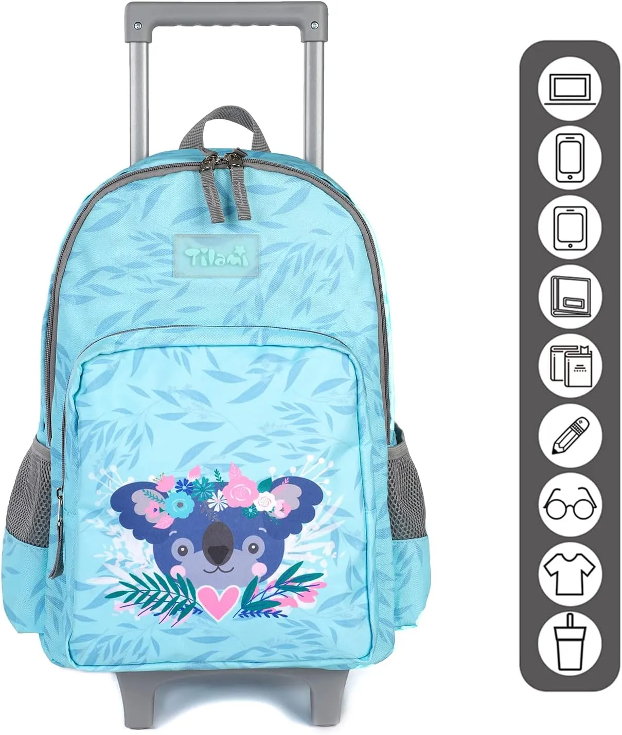 Tilami Rolling Backpack 18 inch Double Handle with Lunch Bag Wheeled Kids Backpack for Girls and Boys, Koala