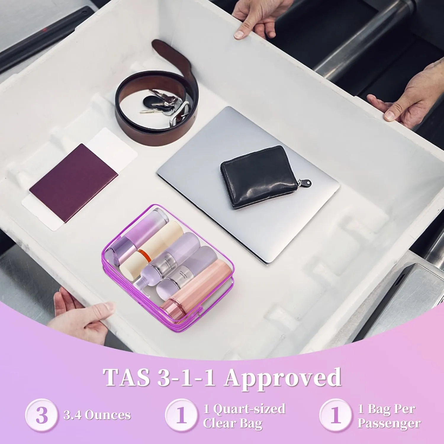TISRATOK 12 PCS Clear Makeup Bag for Women with Zipper, TSA Approved Toiletry Pouch, Cosmetic Bag Bulk for Travel Organizer Essentials - Purple, Large