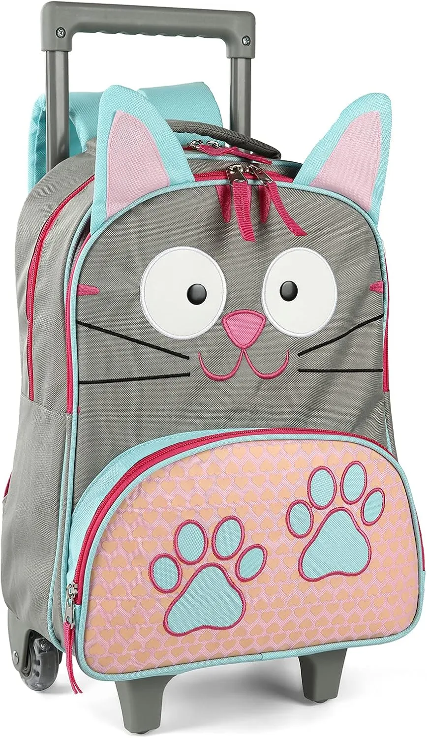 Toddler Rolling Backpack 16 inch Kids Wheeled Backpack Boys Girls Travel School Children Luggage Toddler Trip, Cat