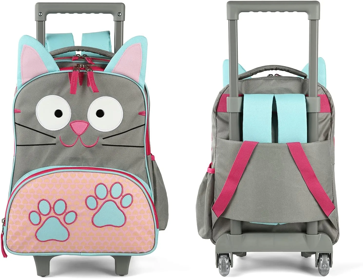 Toddler Rolling Backpack 16 inch Kids Wheeled Backpack Boys Girls Travel School Children Luggage Toddler Trip, Cat
