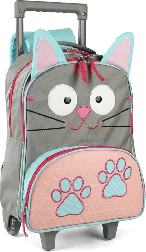 Toddler Rolling Backpack 16 inch Kids Wheeled Backpack Boys Girls Travel School Children Luggage Toddler Trip, Cat