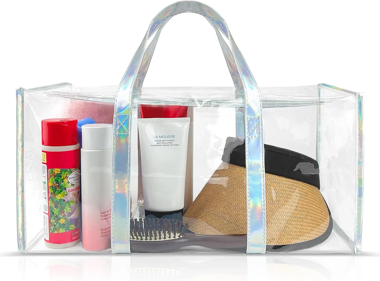 Tote Bag for Women Clear Gym Bag PVC Beach Bag Sports Duffel Bag with Durable Metal Zipper (One piece)